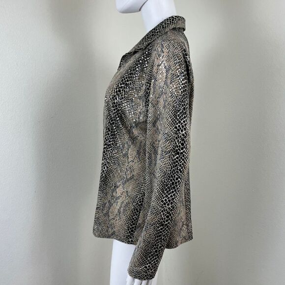 Misook Womens Size L Brown Sequin Snakeskin Print Lightweight Full Zip Jacket - Picture 5 of 13